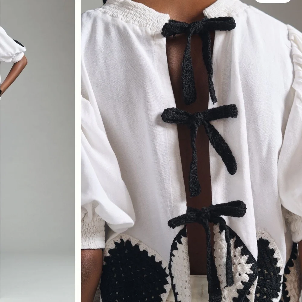 Anthropologie Bow-Back Crochet Crop Top in Black & White One Size